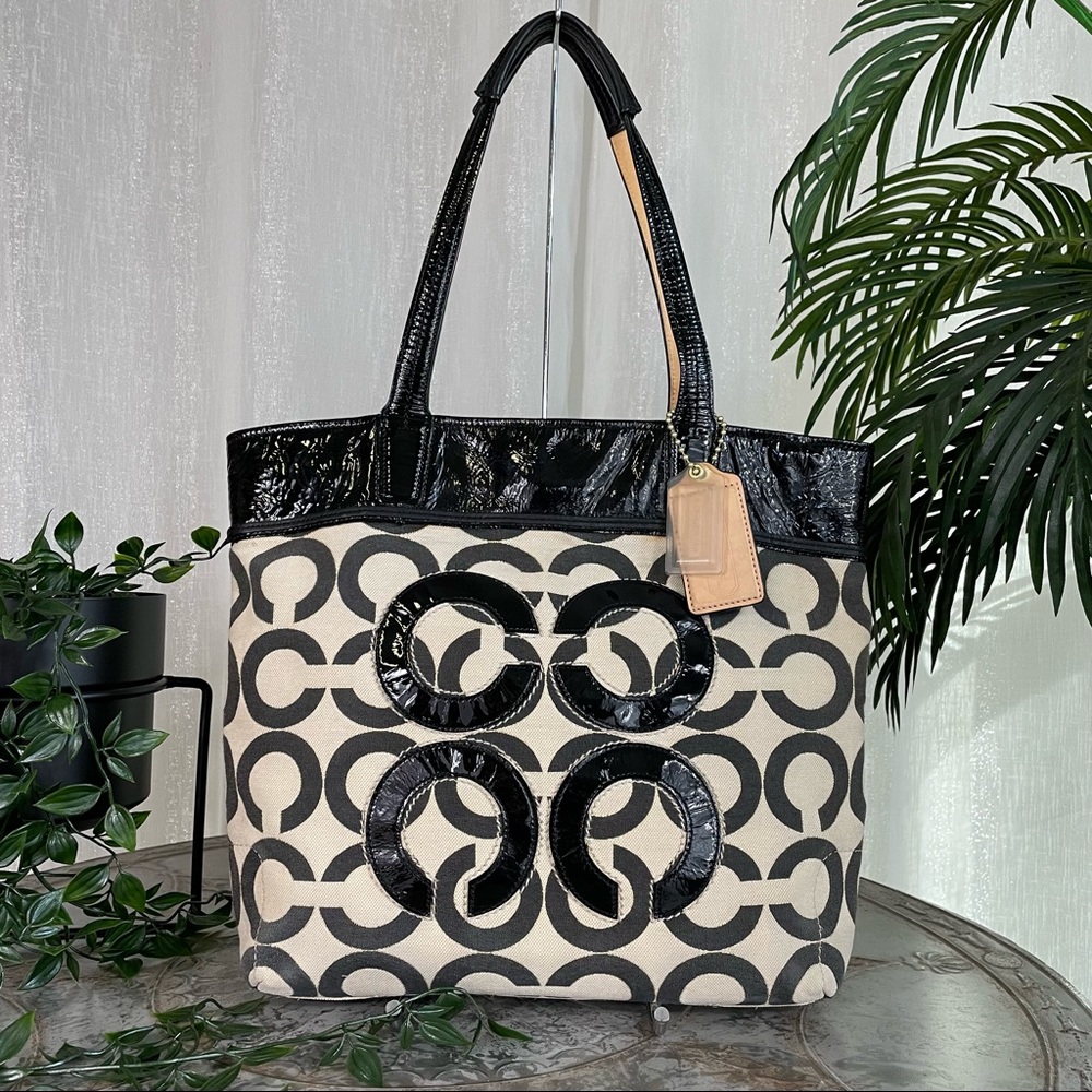 Coach Audrey Op art Lurex Pique Leigh Slim Tote 17035